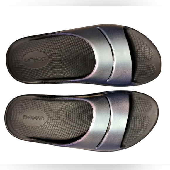 OOFOS Women's Slide Sandals - Black and Purple - Picture 9 of 14